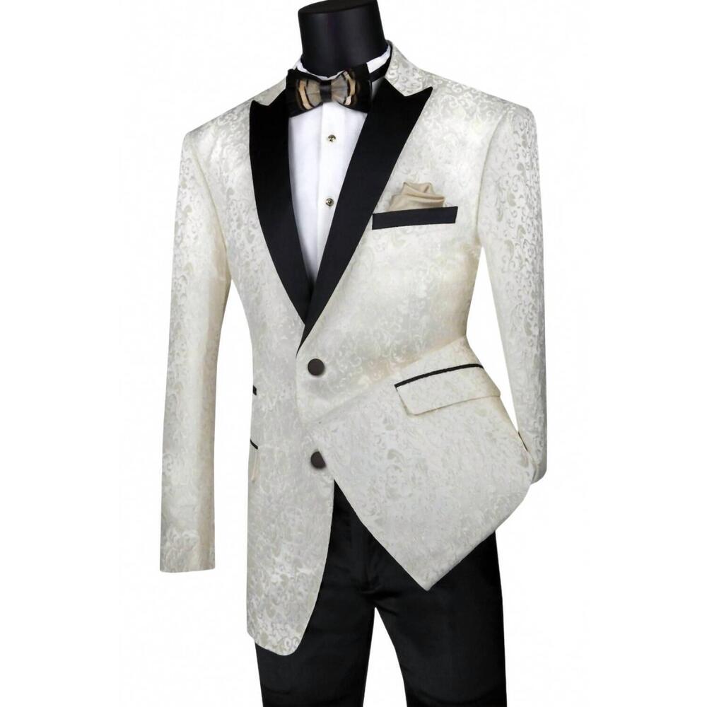 NEW VINCI PHILOSOPHY men's 2 button patterned lapel style sport coat in ivory